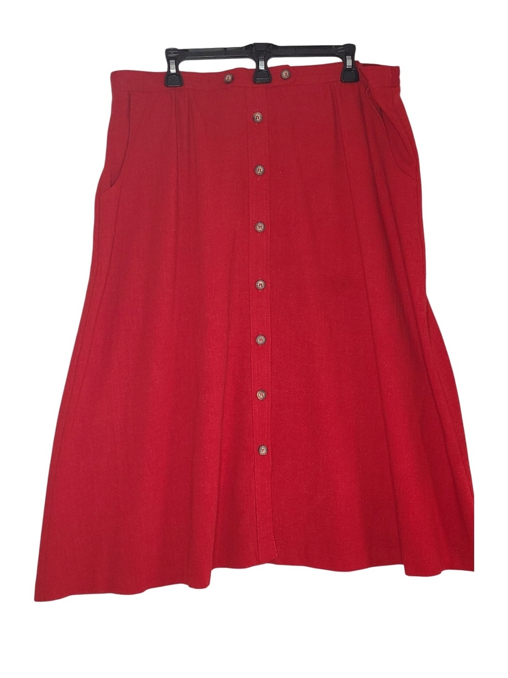 Koret Vintage Red Button-Front Linen Blend Midi Skirt Size 20 Pockets